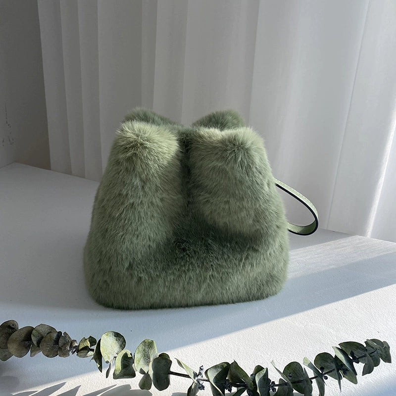 Faux Rabbit Fur Bucket Bag