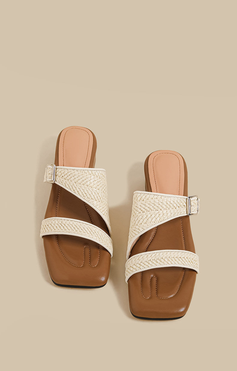 Woven Strap Slide Sandals (Sand)