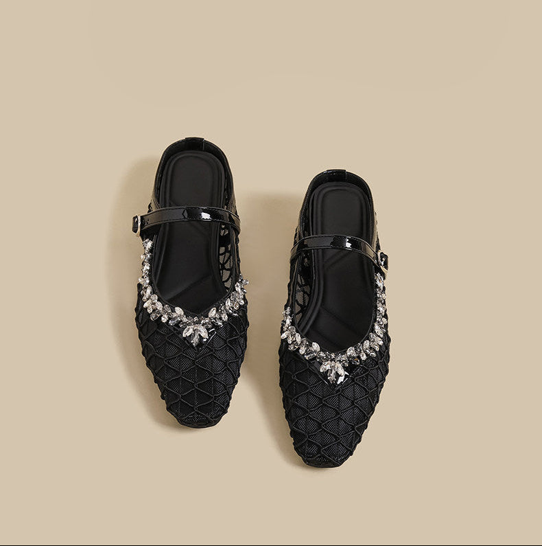 Crystal Mesh Mary Janes (Black)