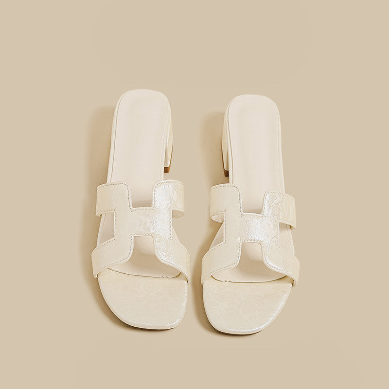 Strap Low Heel Sandals (Cream)