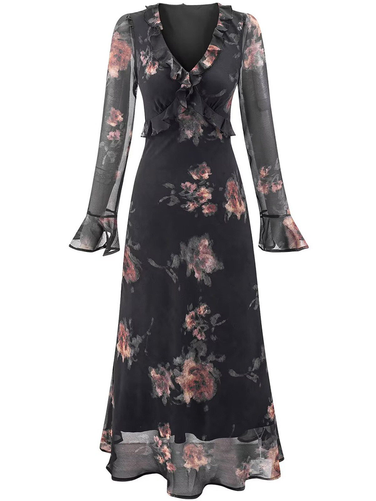 Noir Bloom Sheer Dress