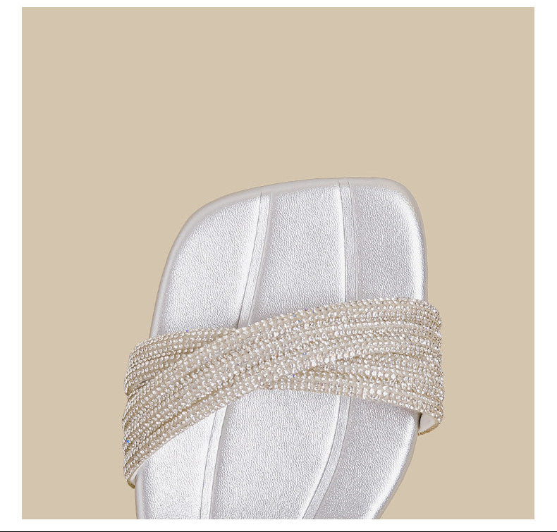 Crystal Strap Mid-Heel Sandals