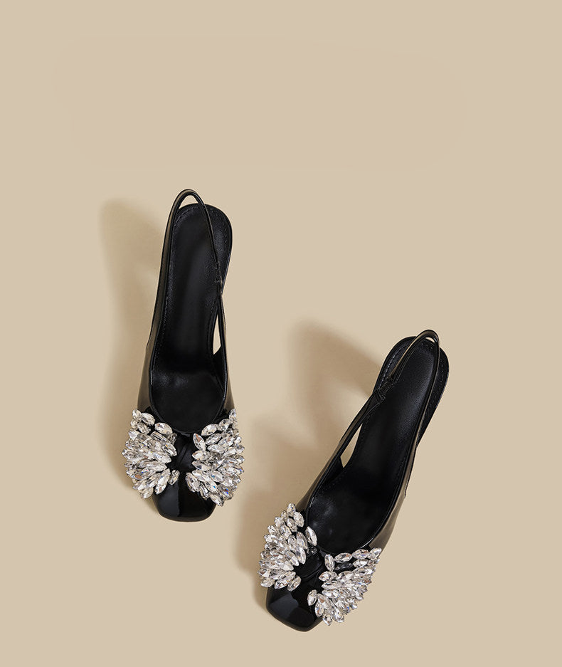 Crystal Bow Block-Heel Slingbacks