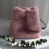 Faux Rabbit Fur Bucket Bag