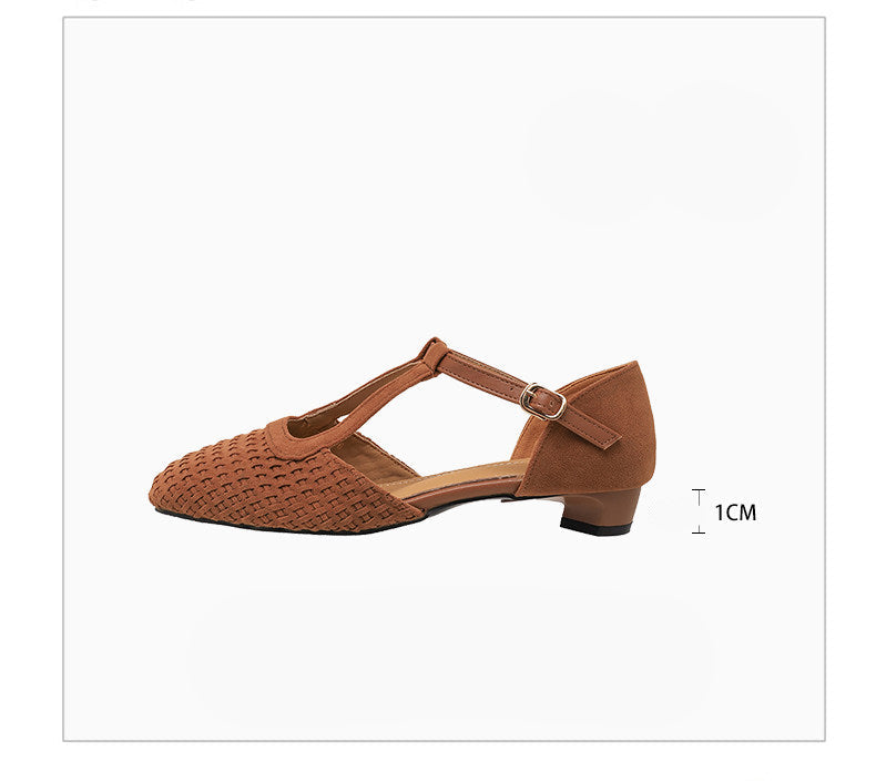 Woven T-Strap Mary Jane Flats