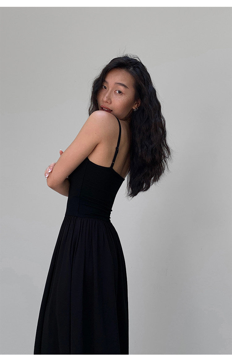 Ruched Bodice Slip Dress - Black