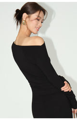 Ruched Waist Maxi Dress - Black