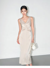 Smooth Ruched Slip Dress - Champagne