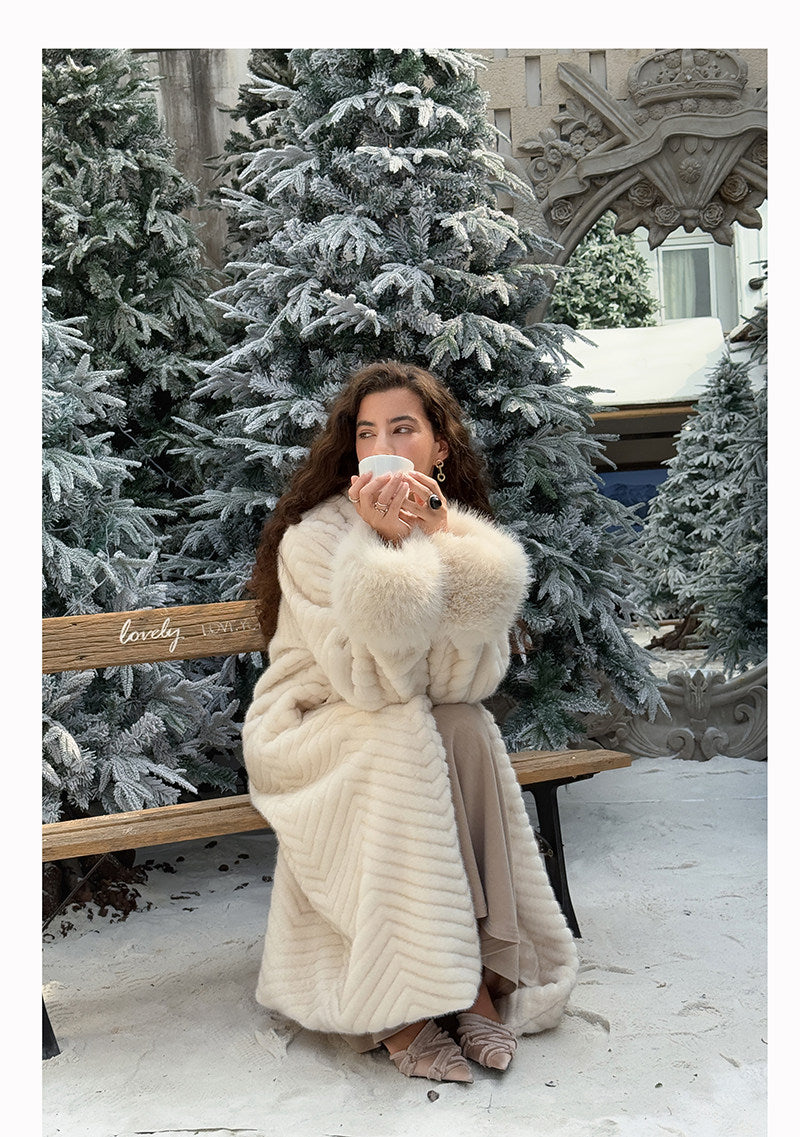 Plush Sleeves Fur Coat - Long