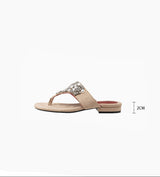 Crystal Pearl Flat Sandals (Beige)