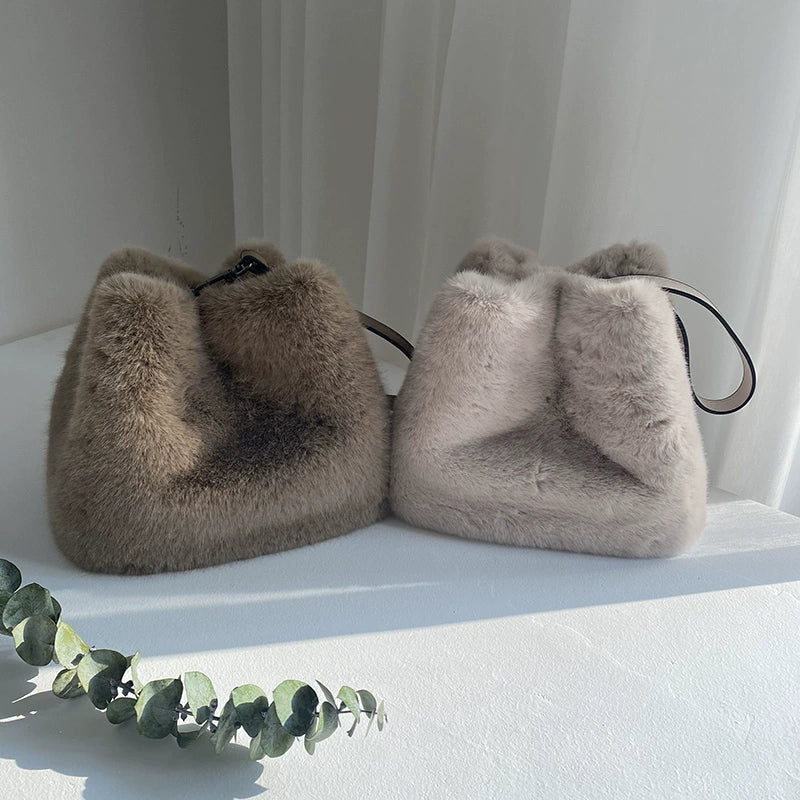 Faux Rabbit Fur Bucket Bag