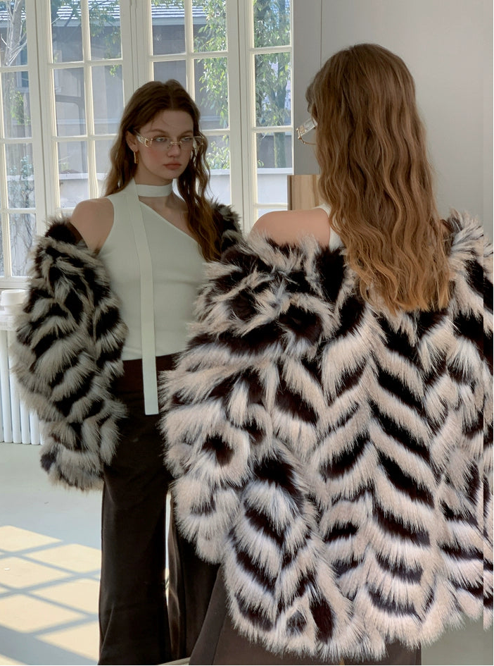 Two-Tone Faux Fur Coat