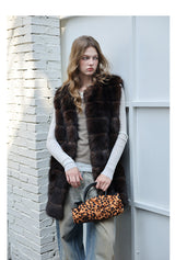 Fur Mid-Length Vest - Umber