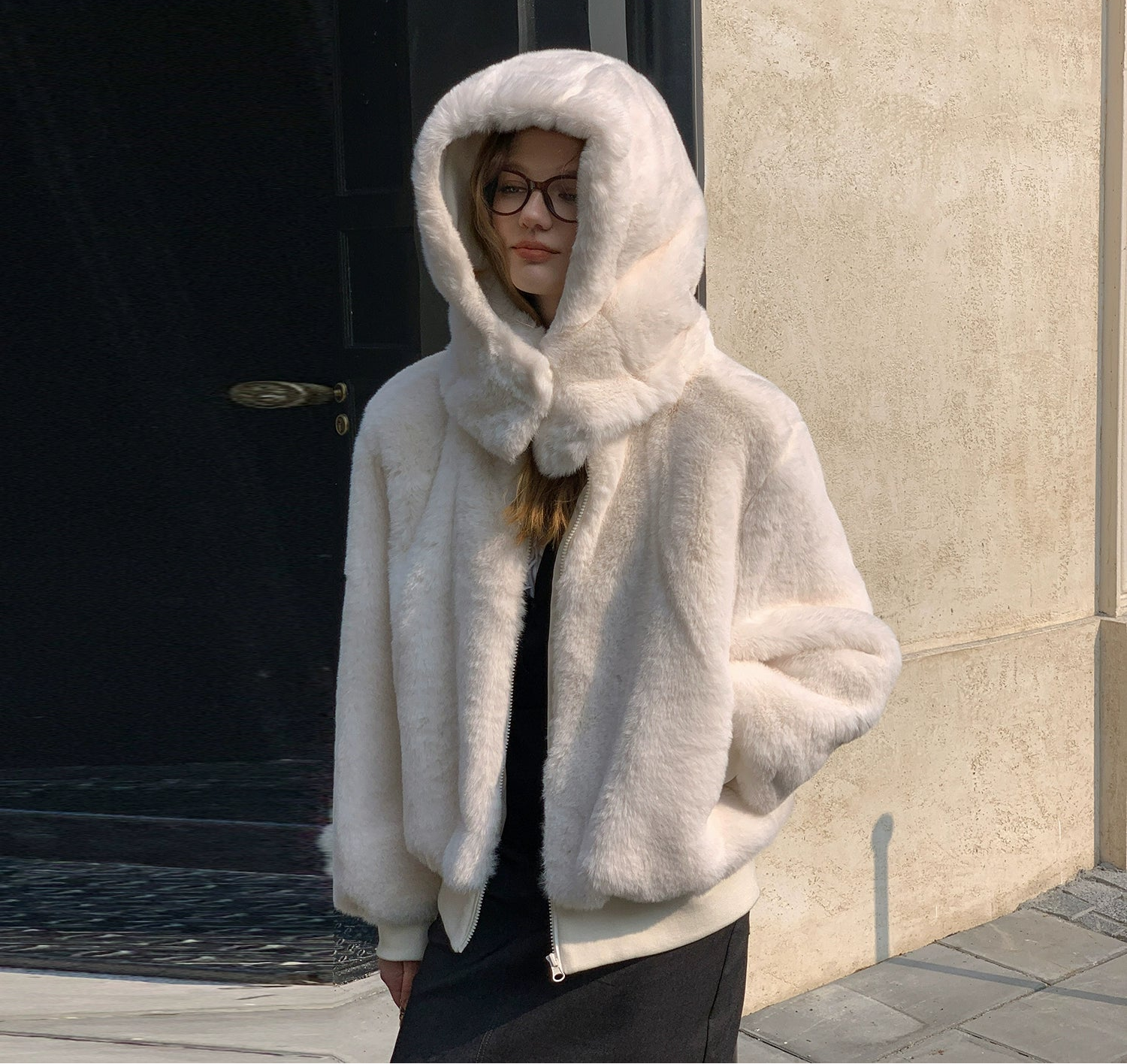Hooded Cropped Fur Jacket