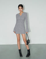 V-Neck Knit Mini Dress - Grey