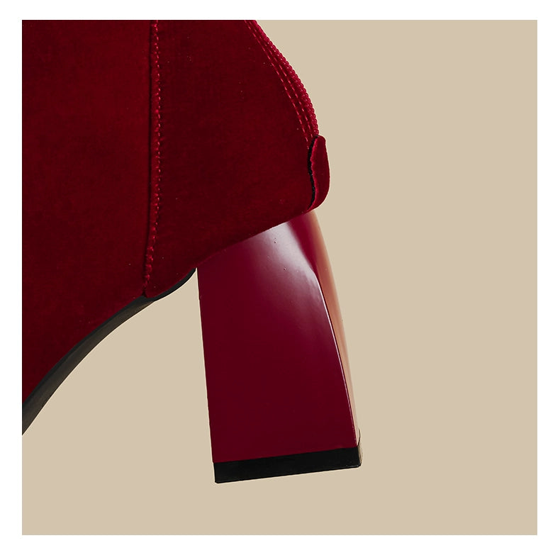 Pearl Chain Velvet Boots