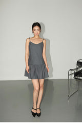 Peated V-neck Camisole Dress - Grey