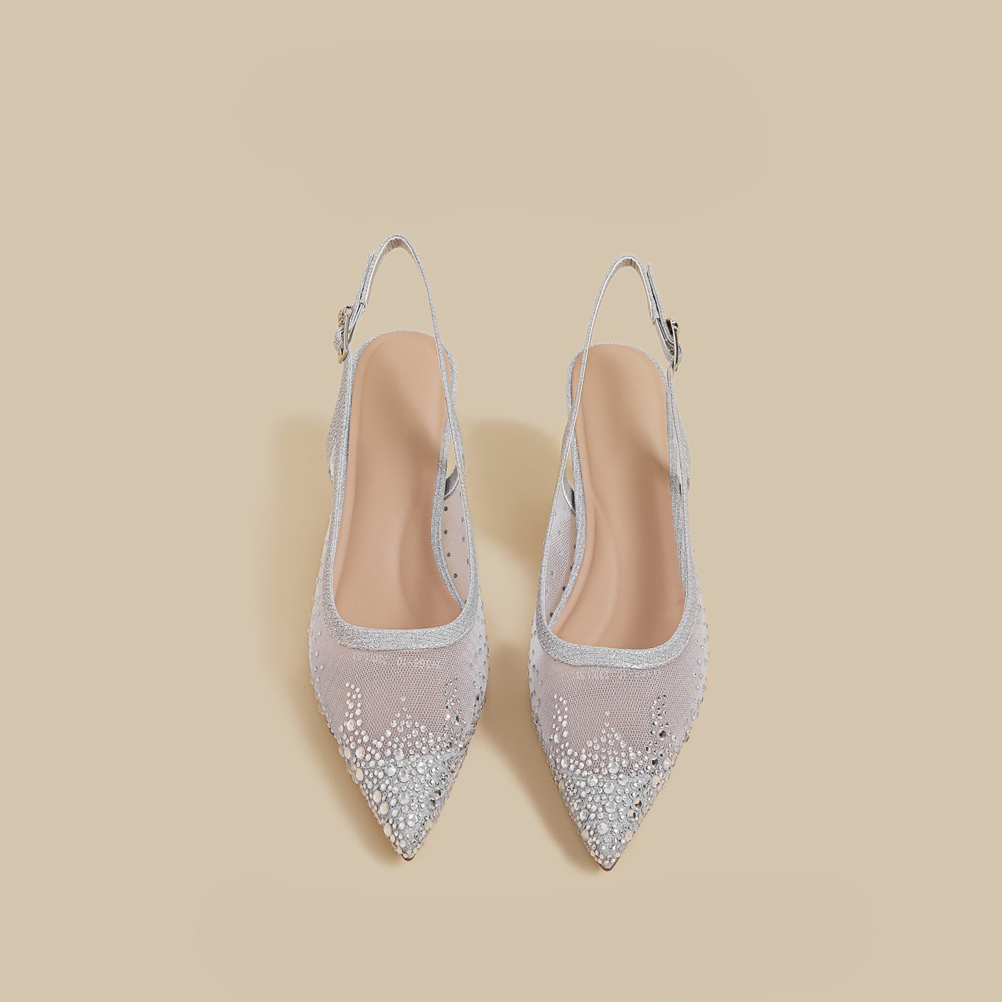 Crystal Mesh Pointed Slingback Heels