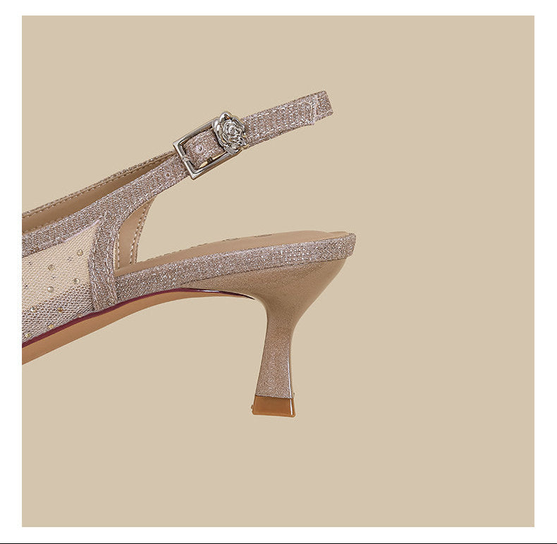 Crystal Mesh Pointed Slingback Heels