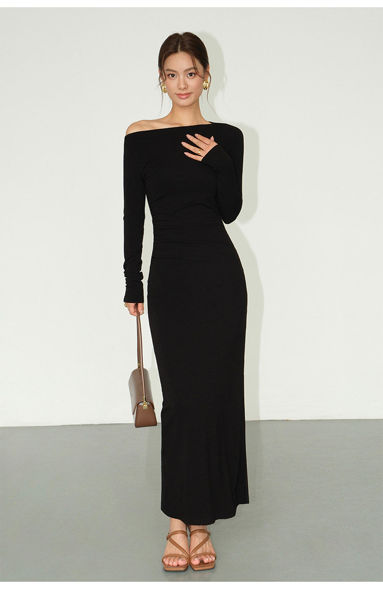 Ruched Waist Maxi Dress - Black
