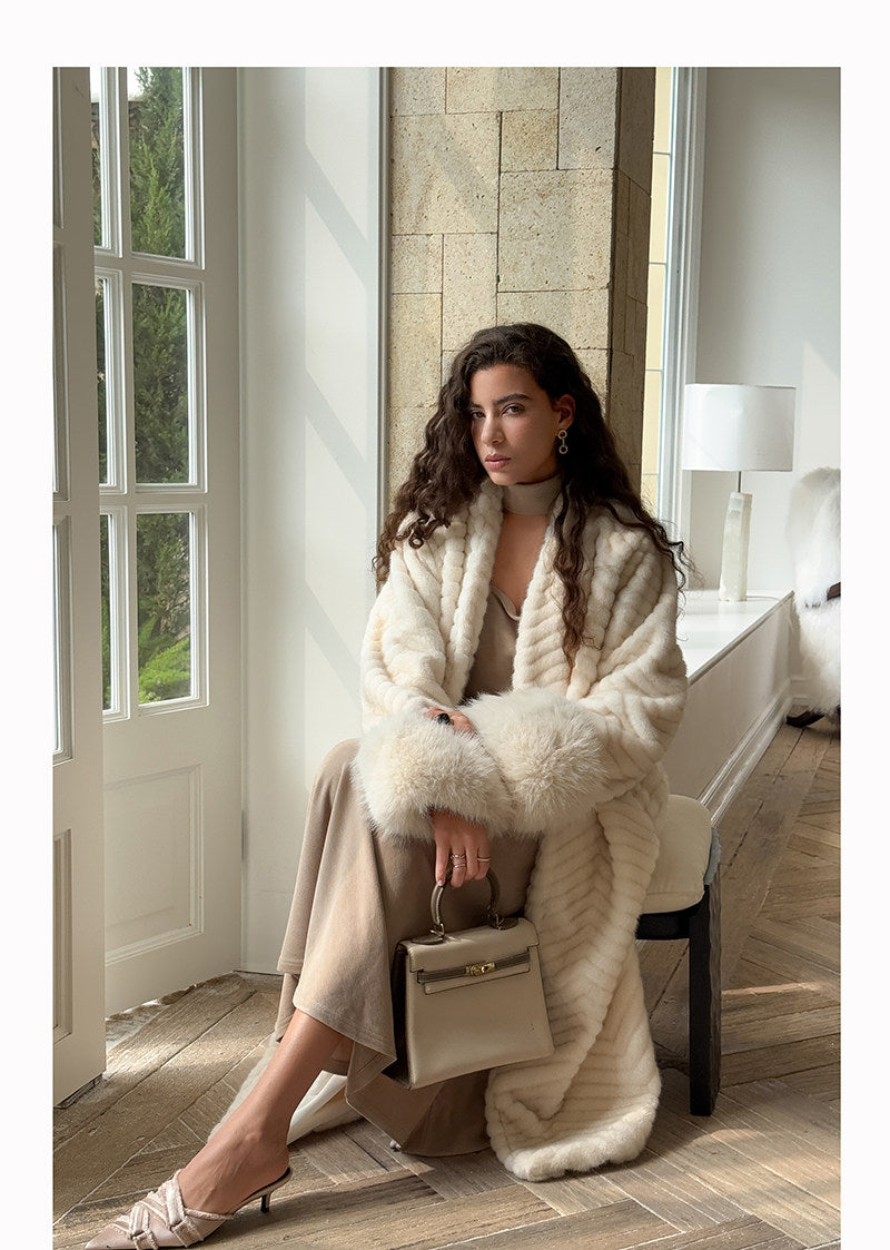 Plush Sleeves Fur Coat - Long