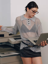 Mesh Polo Knit Sweater