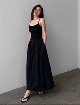 Ruched Bodice Slip Dress - Black