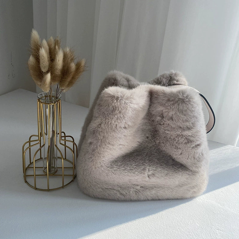 Faux Rabbit Fur Bucket Bag