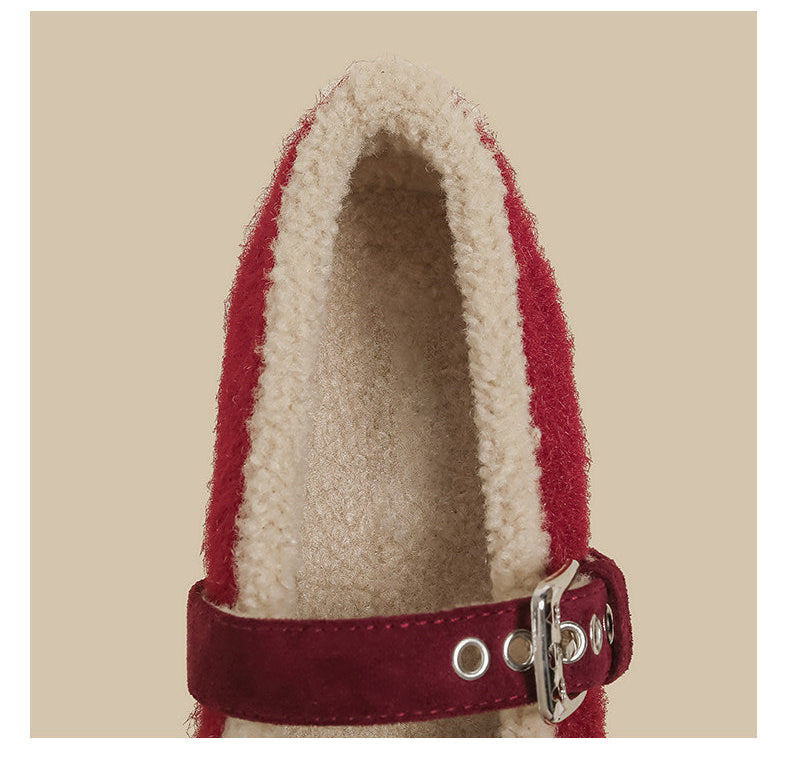 Faux-Fur Mary Jane Flats