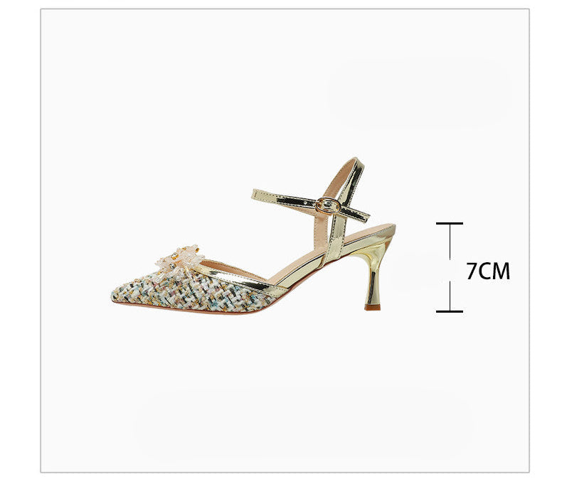 Floral Tweed Pointed Slingback Heels