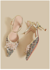 Floral Tweed Pointed Slingback Heels