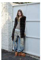 Fur Mid-Length Vest - Umber