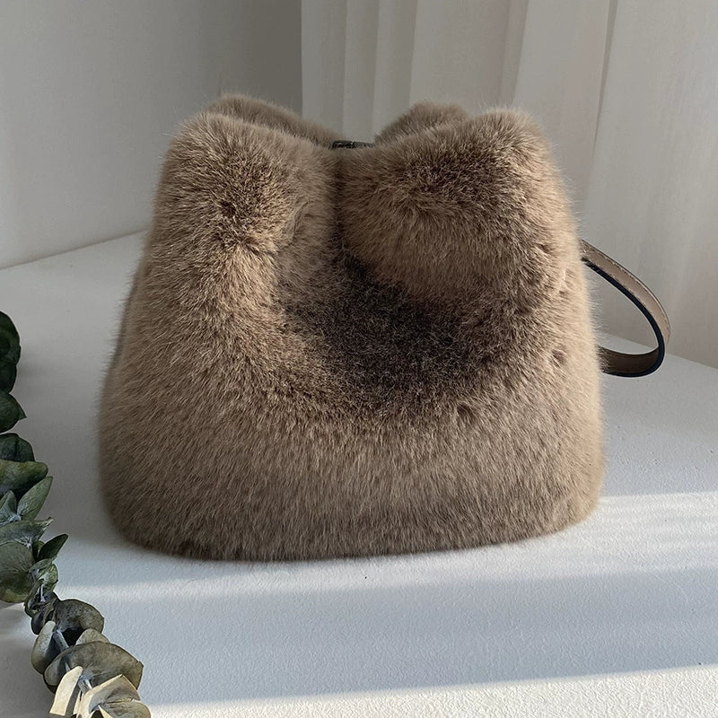 Faux Rabbit Fur Bucket Bag