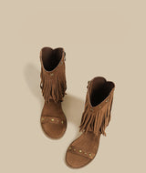 Fringe Stud Microfiber Leather Sandal