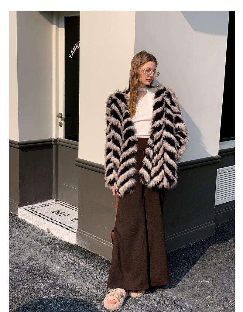 Two-Tone Faux Fur Coat