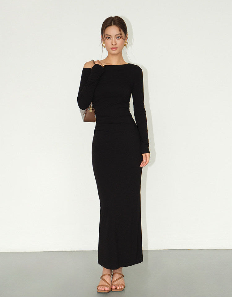 Ruched Waist Maxi Dress - Black