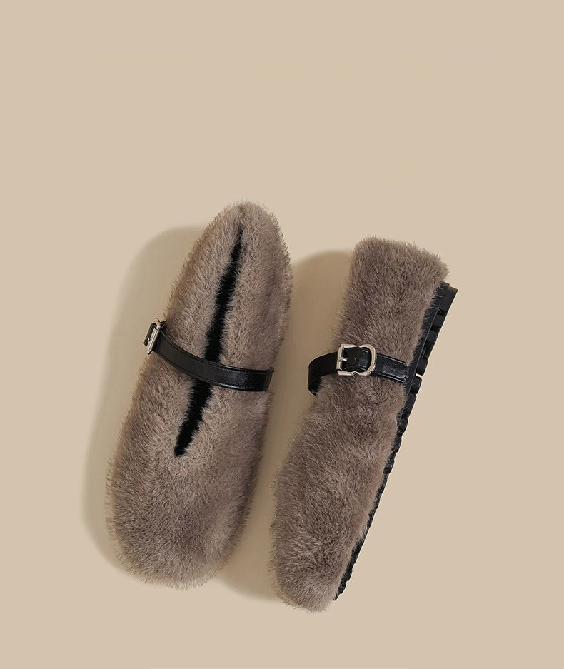 Plush Strap Winter Loafers