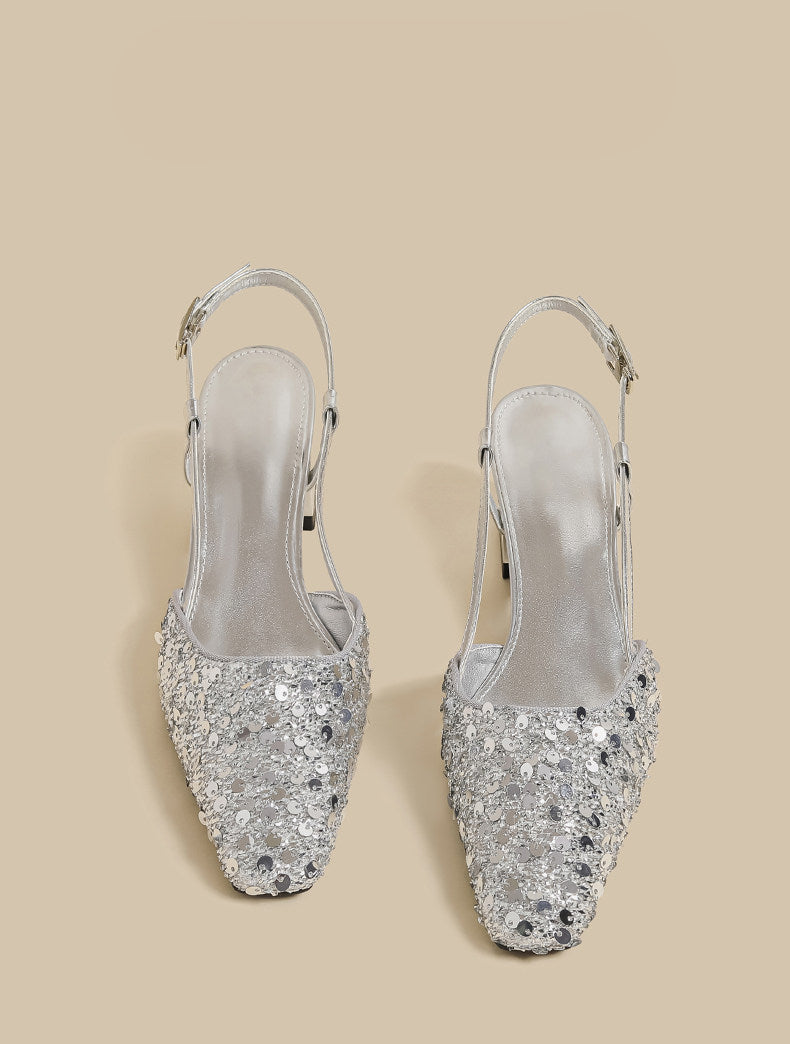Sequin Pointed Slingback Heels