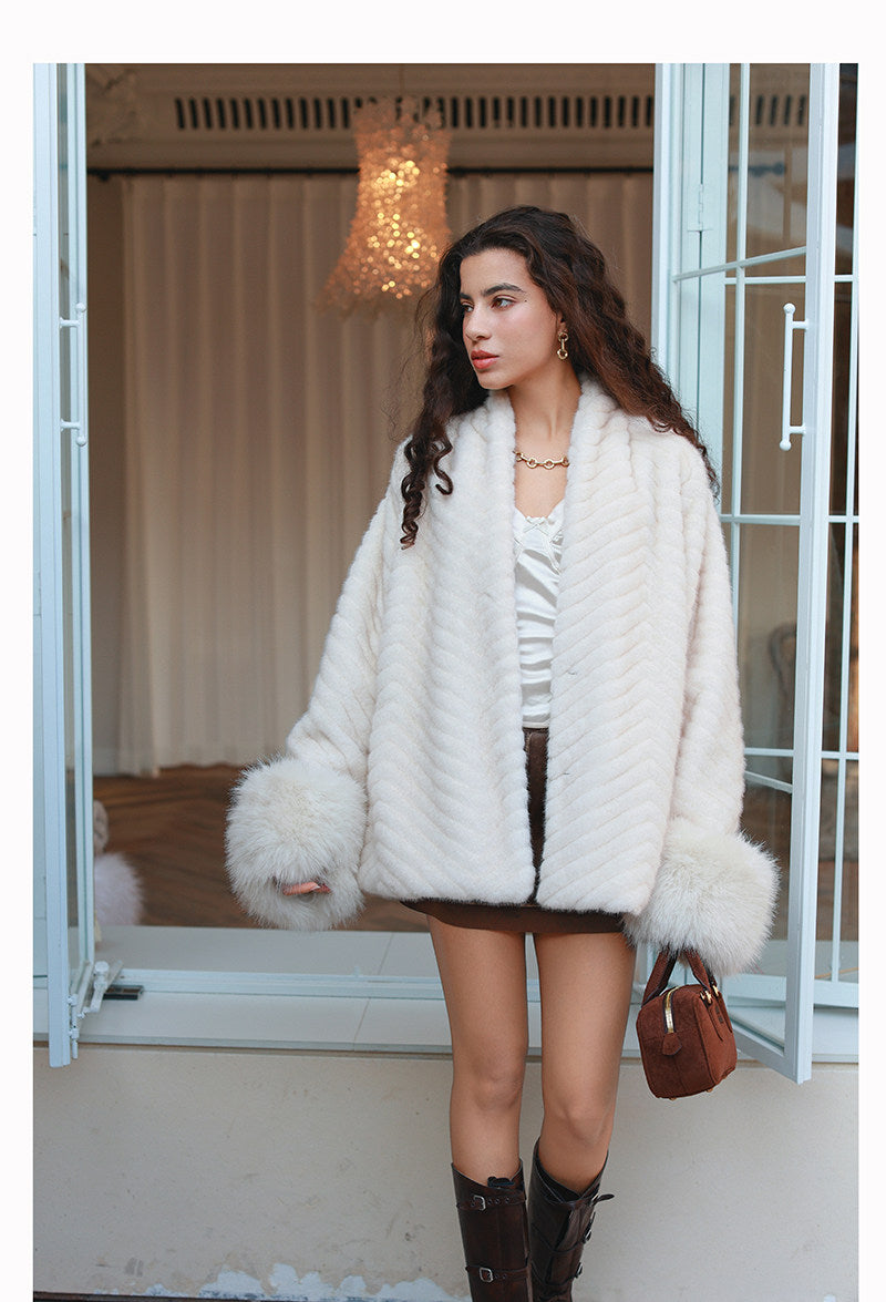 Plush Sleeves Fur Coat - Short