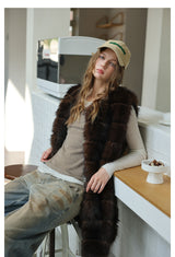 Fur Mid-Length Vest - Umber