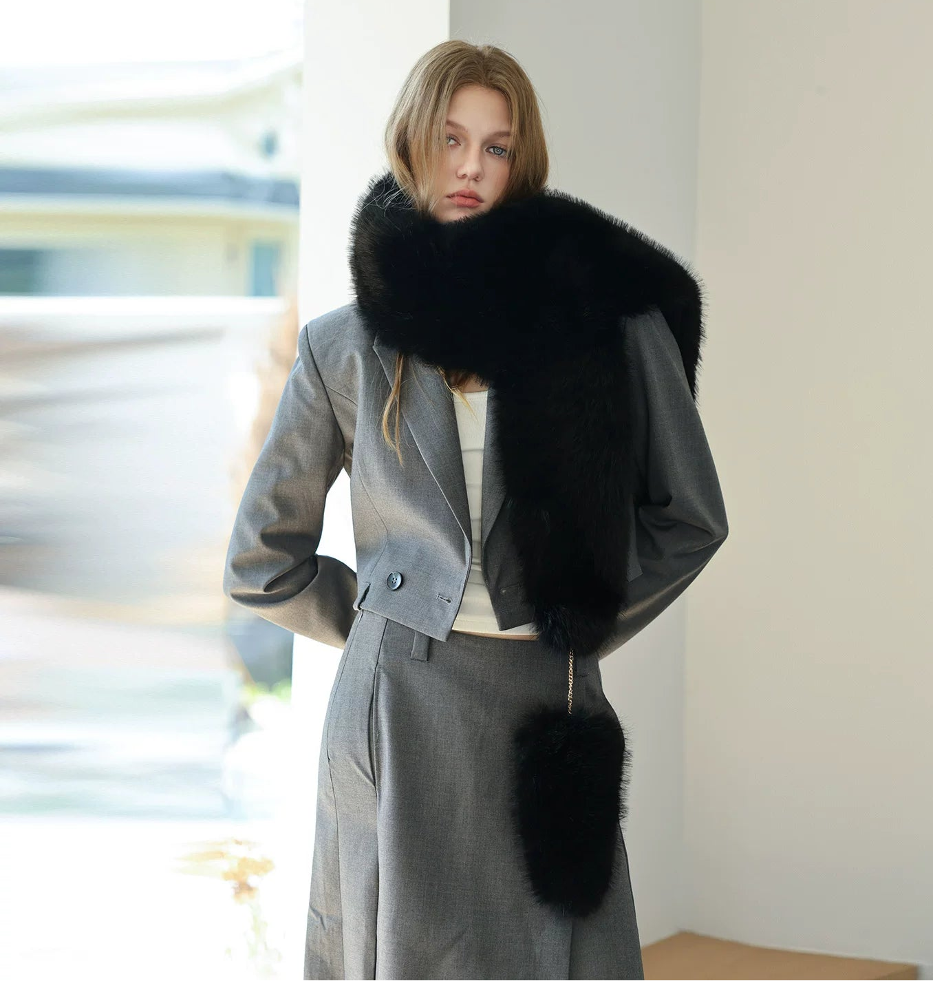 Plush Statement Scarf - Black