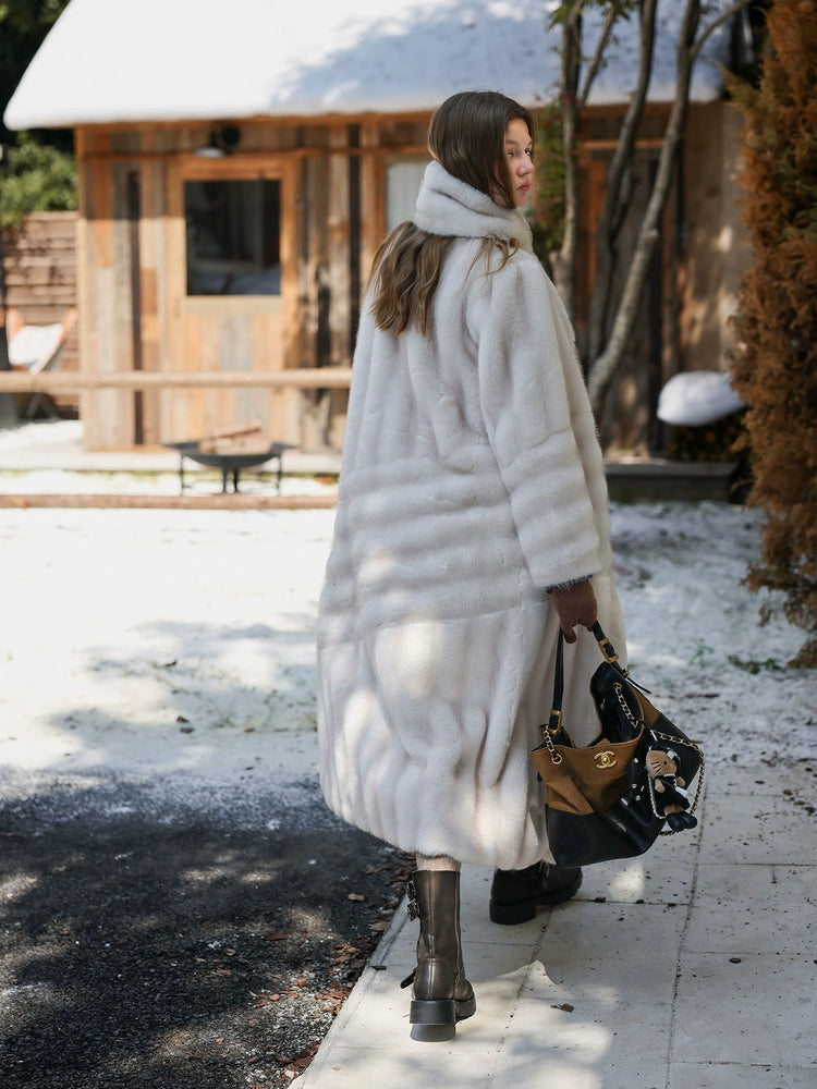 Snow Fur Coat with Scarf
