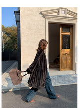 V-Neck Pullup Sleeve Fur Coat - Charcoal