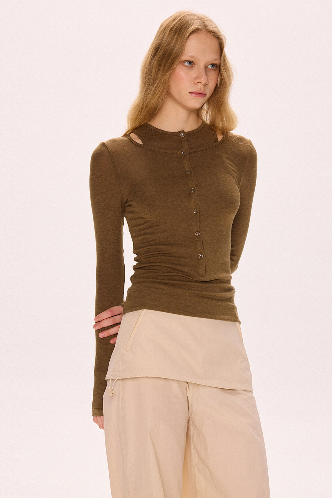 Layered Contrast Long-Sleeve Top