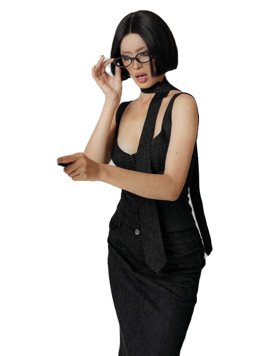 Black Tie Denim Dress