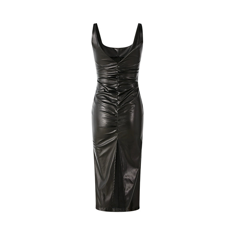 Ruched Leather Dress