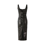 Ruched Leather Dress