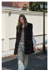 Fur Mid-Length Vest - Umber