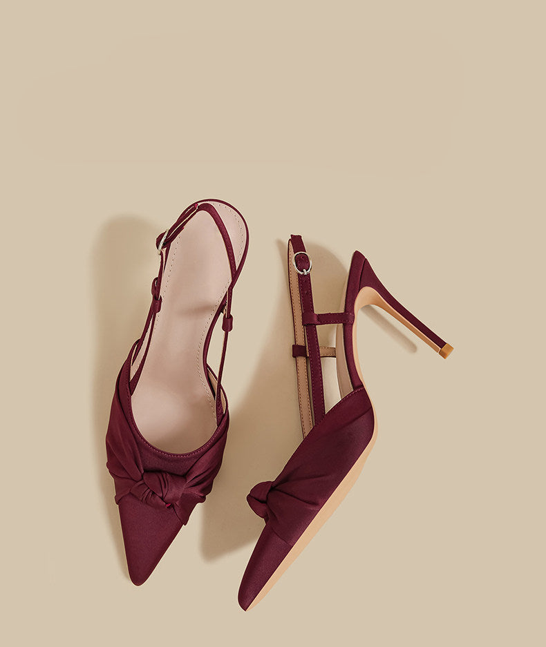 Bow Satin Slingback Heels