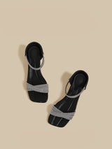 Crystal Strap Mid-Heel Sandals